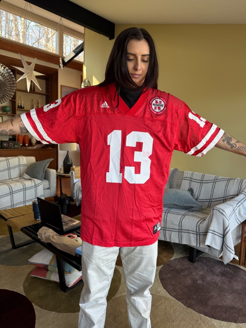 adidas Red Nebraska Huskers Football Jersey 13
